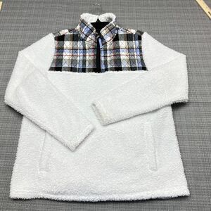 Vera Bradley Fleece Pullover Medium‎ White Teddy 1/4 Zip Quilted Plaid Cozy
